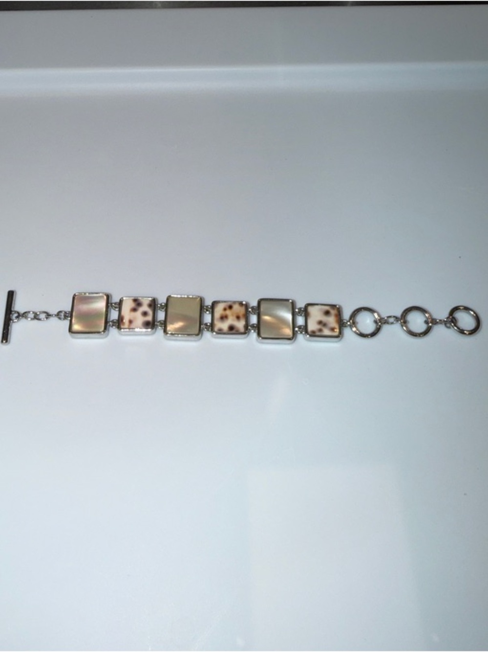 Lia Sophia Cream and Brown Square Shell Bracelet